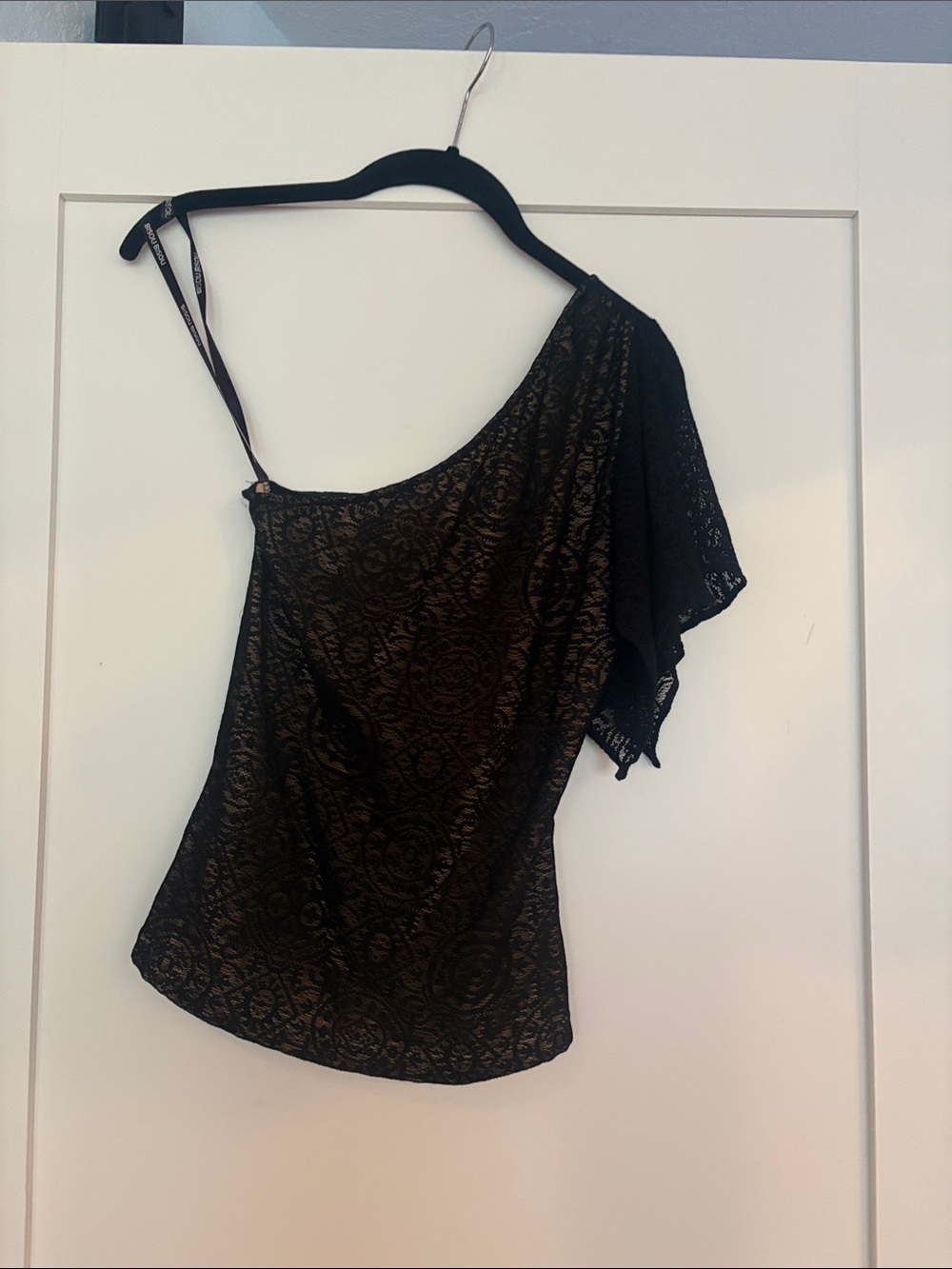 Bisou Bisou Black Lace One-Shoulder Camisole Sz M